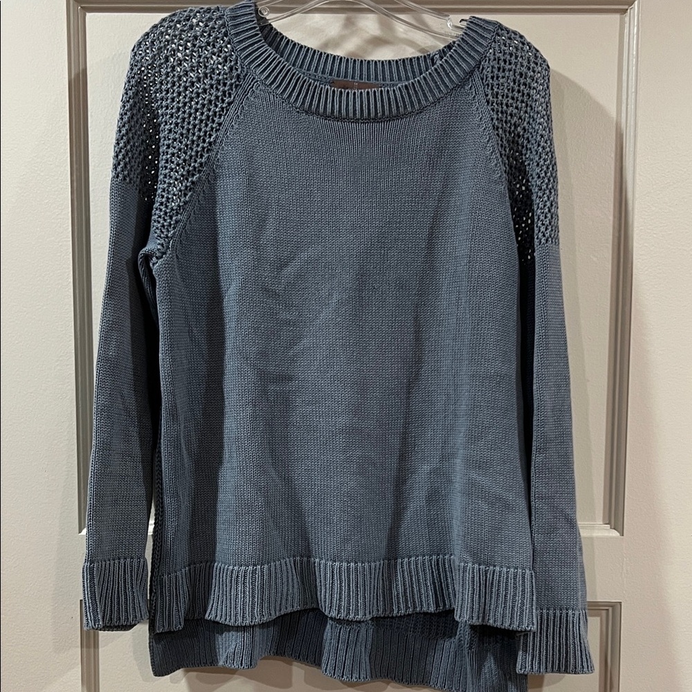 Blue Knit Sweater with Layered Hem